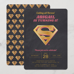 Invitation Logo Supergirl Pink et Gold Chalkboard Anniversair