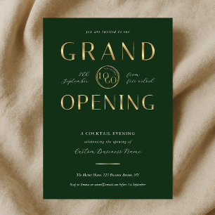 Invitation Logo Vert & Or Affaires Grande Ouverture Entrepris
