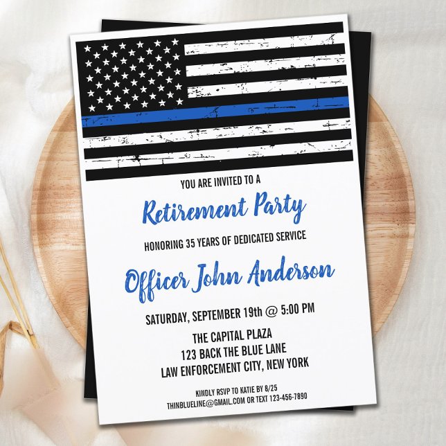 Invitation Loi sur la retraite de la police Ligne bleue mince (Créateur téléchargé)