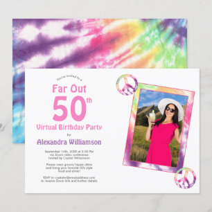 Invitation Loin de 50e Tie Dye Virtual Birthday Party Photo