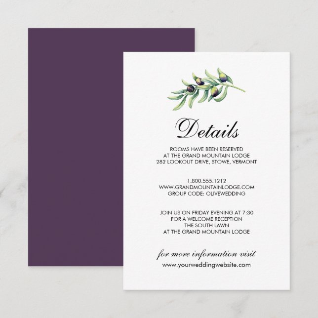Invitation L'Olivier | Détails du Mariage rustique (Devant / Derrière)