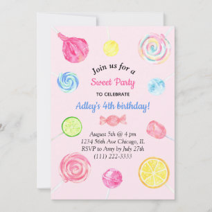 Invitation Lollipop Candy Sweet Girl Anniversaire