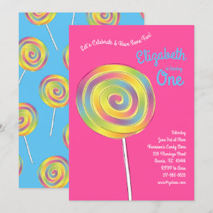 Invitation Lollipop Rainbow Candy 1er anniversaire