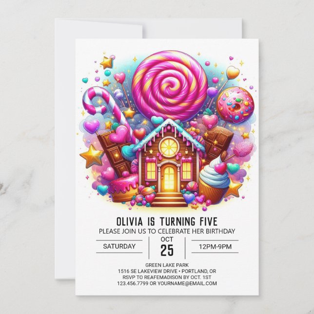 Invitation Lollipop Whimsy Candyland Digital Birday (Devant)