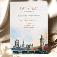London England Watercolor Enregistrer la date Mari