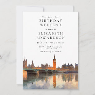 Invitation London Skyline Aquarelle Anniversaire Week-end