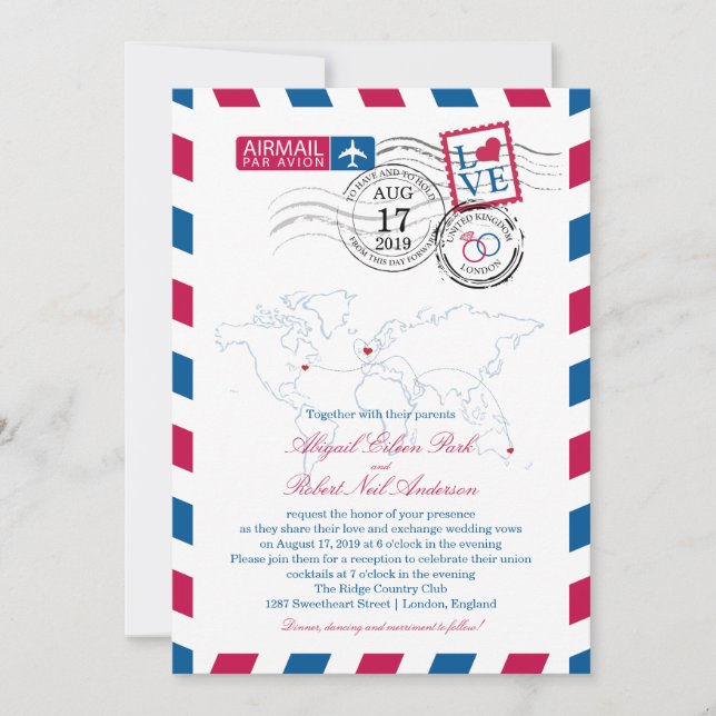 Invitation Londres Angleterre Airmail | Mariage (Devant)