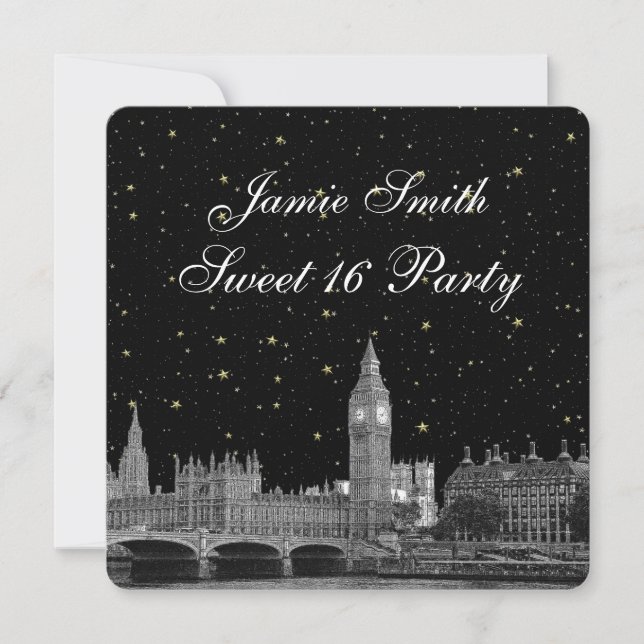 Invitation Londres Royaume-Uni Skyline Etched Starry do-it-yo (Devant)