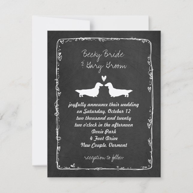 Invitation Long Haired Dachshund Mariage de silhouettes (Devant)