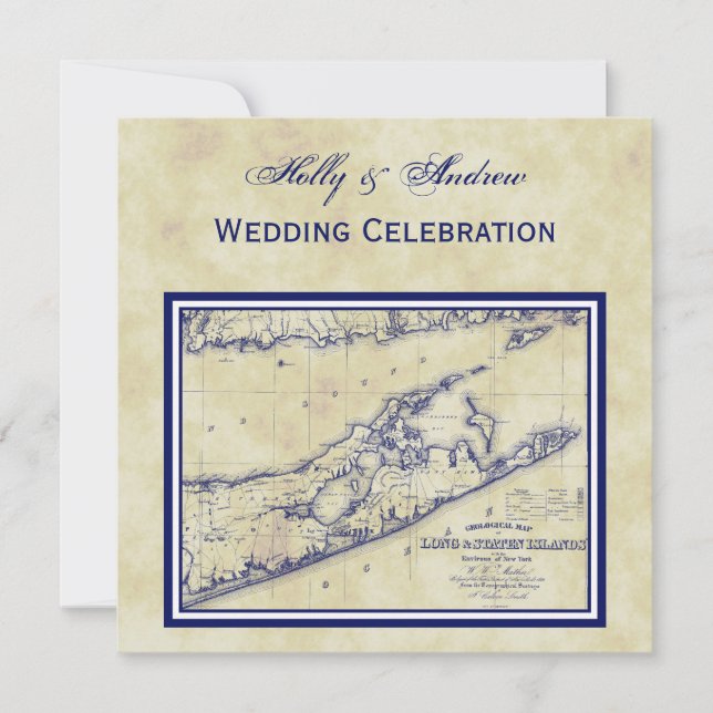 Invitation Long Island The Hamptons Map Distressed Mariage SQ (Devant)