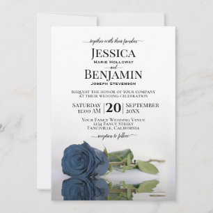 Invitation Long Stemmed Dusty Steel Blue Rose Élégant mariage