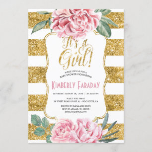 Invitation L'or barre le baby shower vintage floral