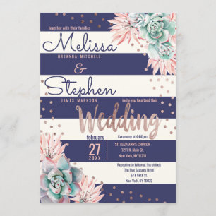 Invitation L'or rose de cactus de rayures roses de marine