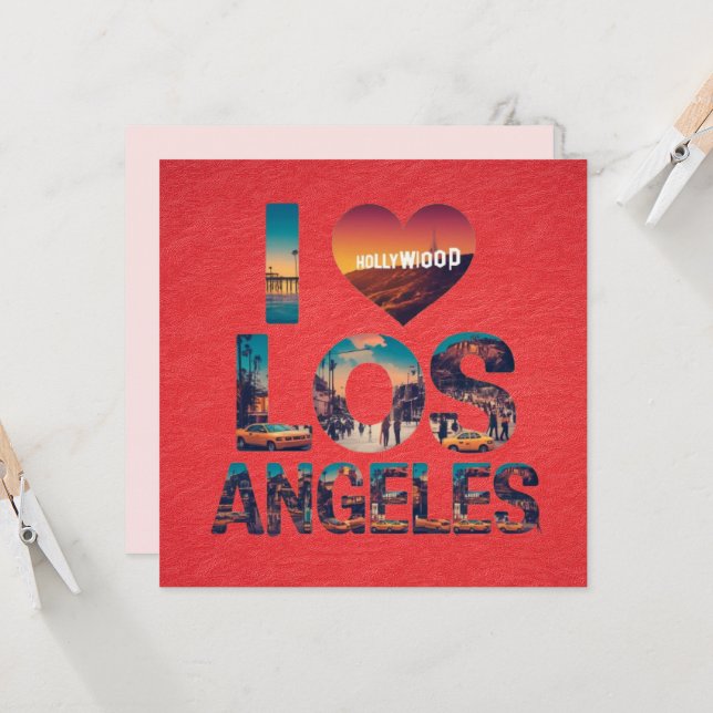 Invitation Los Angeles Skyline Sunset & Hollywood Typographie (Devant/Arrière en situation)