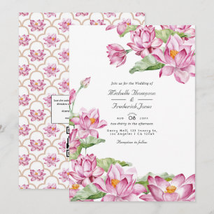 Invitation Lotus Flower Indian QR Code RSVP Mariage