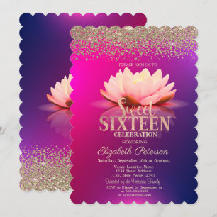Invitation Lotus Gold Confetti Diamond Ombre Sweet 16
