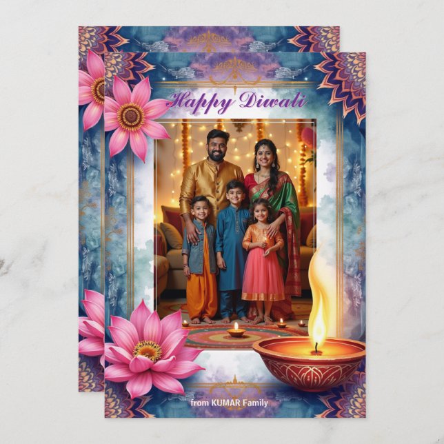 Invitation Lotus Lounge Diwali Greeting Card (Devant / Derrière)