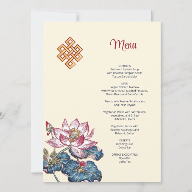 Invitation Lotus Mariage de style Art Tibétain (Devant)