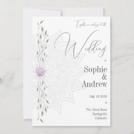 Invitation Lotus simple feuille et rose avec Mariage Mandala