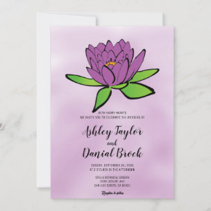 Invitation Lotus violet duvet rose vert chic Mariage