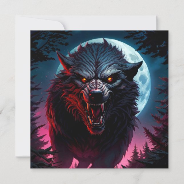 Invitation Loup-garou grognant effrayant (Devant)