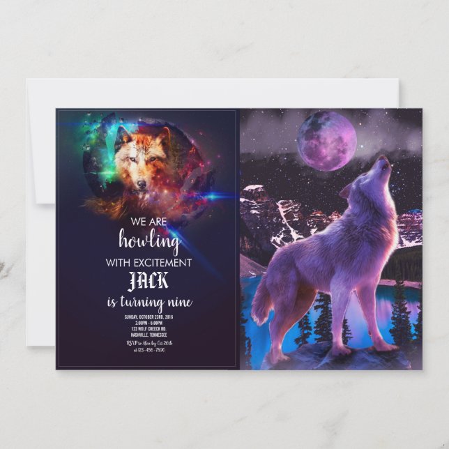 Invitation Loup gris hurlant dans la forêt (Devant)