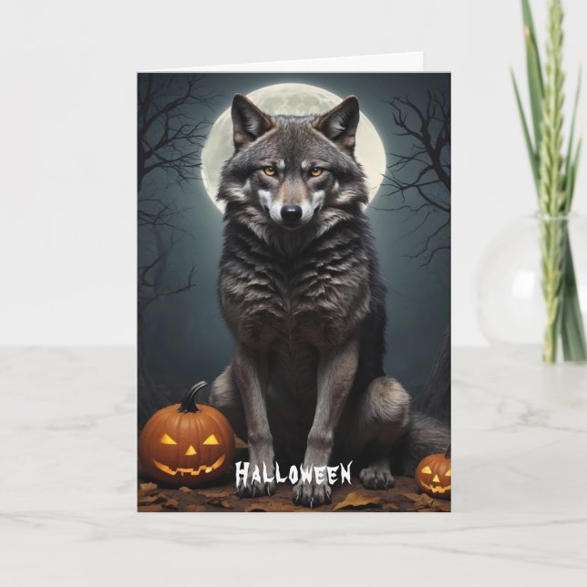 Invitation Loup mystérieux avec art d'Halloween Citrouille (Devant)
