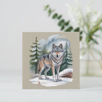 Loup rétro d'hiver aquarelle 90's nature sauvage
