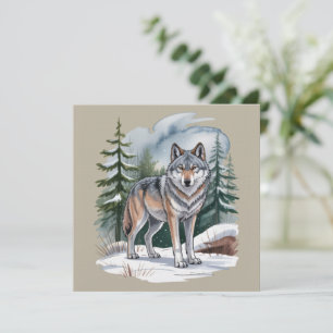 Invitation Loup rétro d'hiver aquarelle 90's nature sauvage