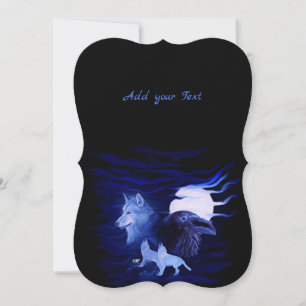 Invitation Loups et corbeau avec pleine lune