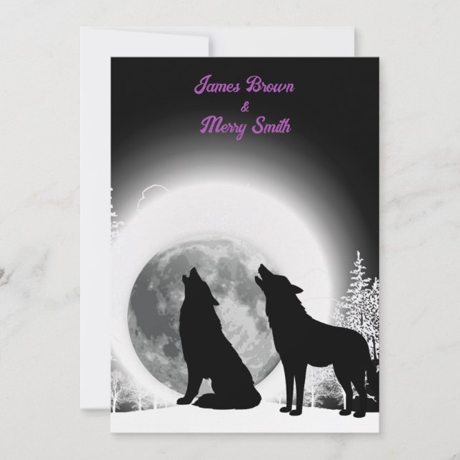 Invitation Loups noirs et blancs Howl Moon Mariage (Devant)