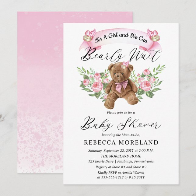 Invitation L'Ours En Conflit Peut Attendre Le Baby shower De  (Devant / Derrière)