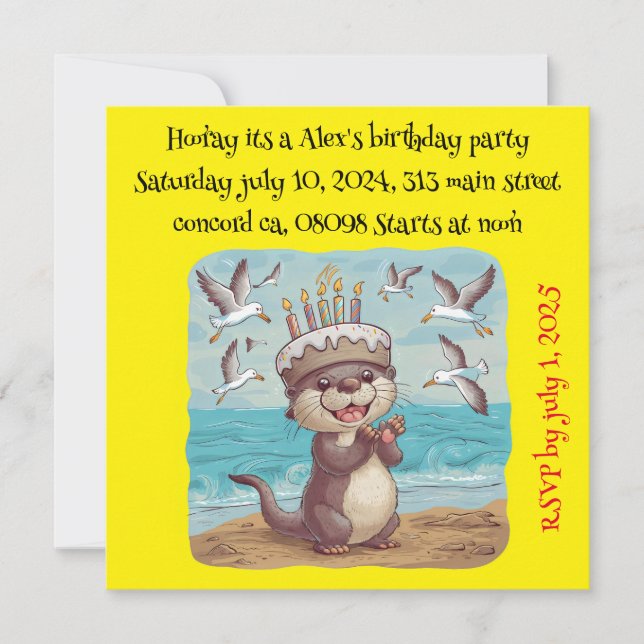 Invitation loutre de mer portant un casquette d'anniversaire  (Devant)