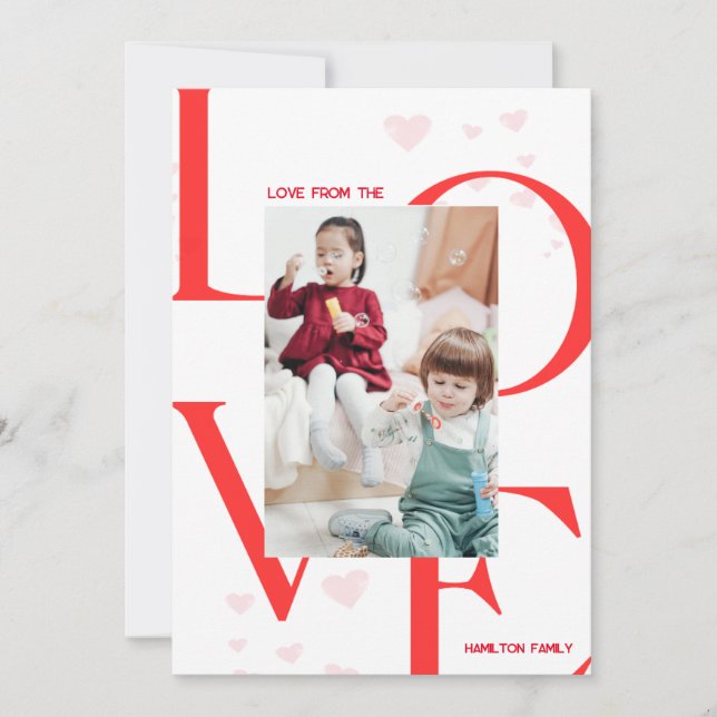 Invitation LOVE 3 Photo Valentines Day Card en rouge et rose (Devant)