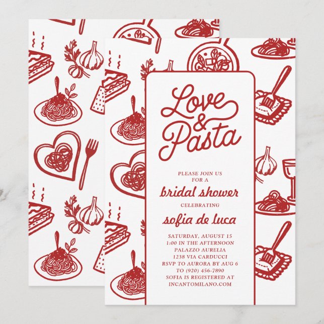 Invitation Love and Pasta Italian Bridal Shower (Devant / Derrière)