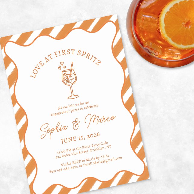 Invitation Love at First Spritz Engagement Party Orange Italy (Créateur téléchargé)