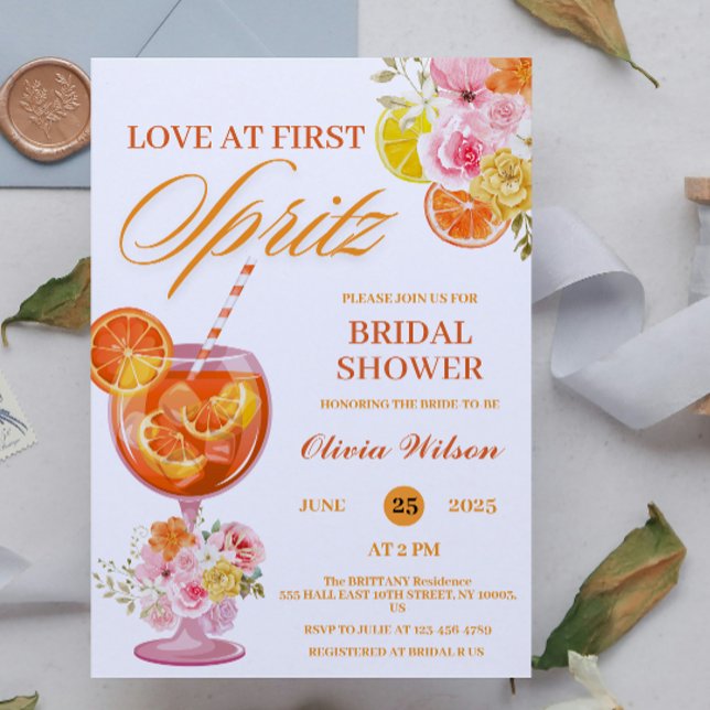 Invitation Love at First Spritz Floral Cocktail Fête des mari (Love at First Spritz bridal shower )
