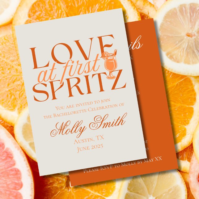 Invitation Love at First Spritz - Fun Orange Bachelorette (Love at First Spritz invite with modern orange font – perfect for engagement or bridal celebrations!)