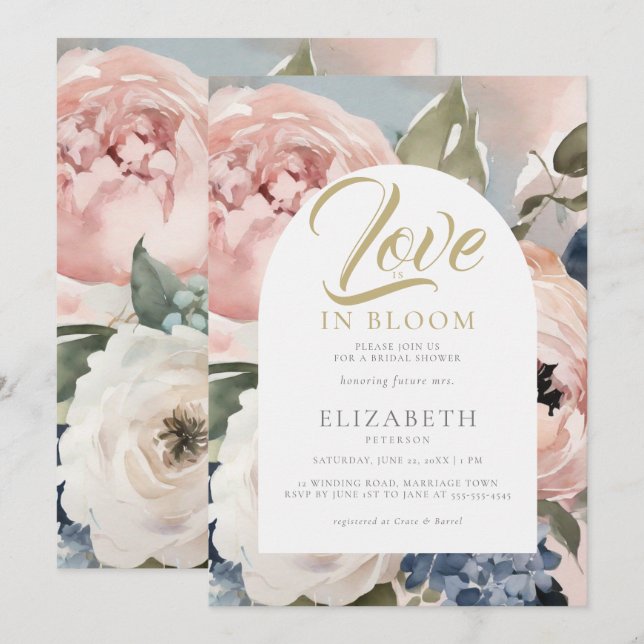 Invitation Love Bloom Peony Garden Boho Arch Fête des mariées (Devant / Derrière)