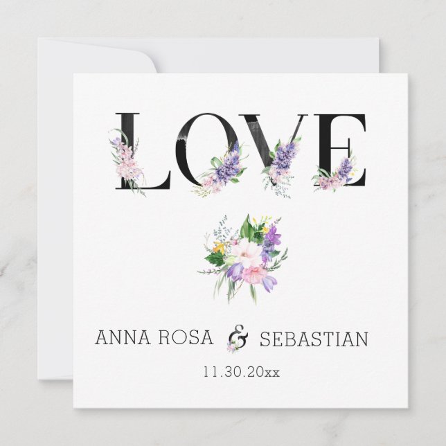 Invitation *~* LOVE Boho Flowers AR15 QR RSVP Mariage (Devant)