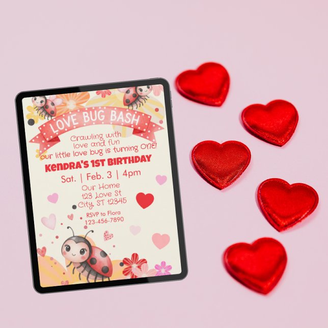 Invitation Love Bug is One, Love Bug Bash Birthday (Créateur téléchargé)