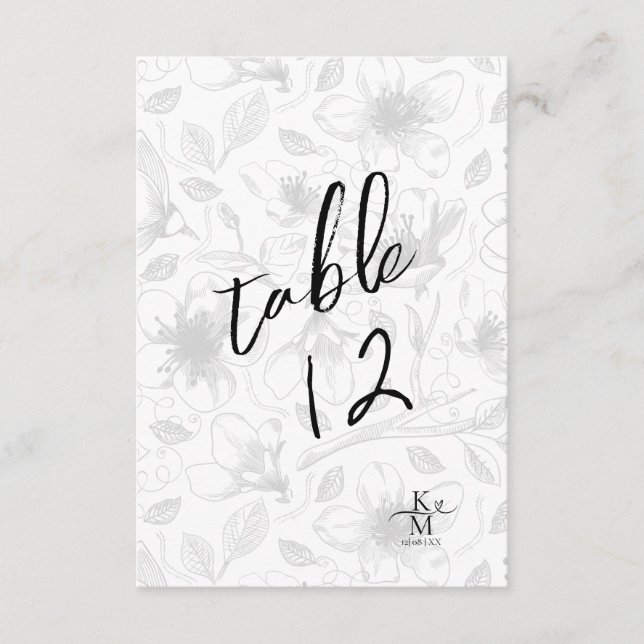 Invitation Love Calligraphy Floral Table Numéro B&W ID940 (Devant)