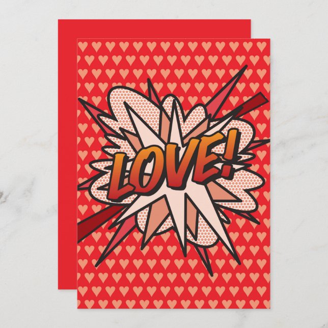 Invitation LOVE Fun Retro Comic Book Pop Art (Devant / Derrière)