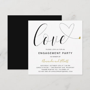 Invitation Love Gold Heart Modern Engagement Party