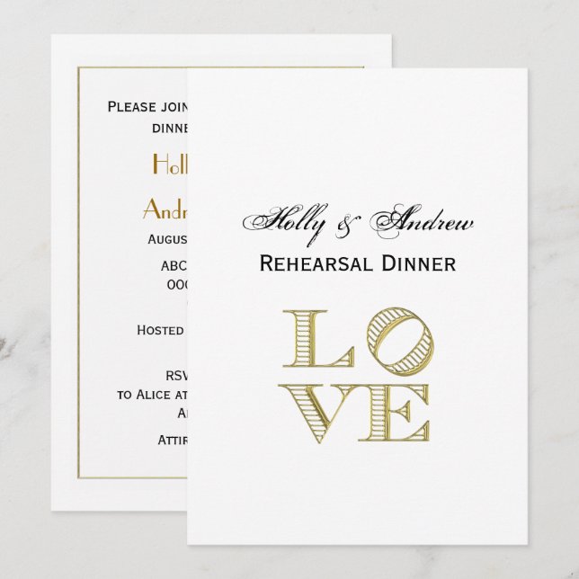 Invitation LOVE Graphic Text - Faux Gold (Devant / Derrière)