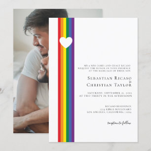 Invitation Love Heart et Rainbow Gay Mariage