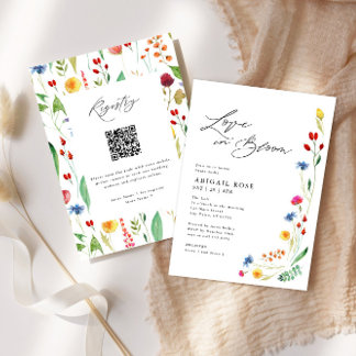 Invitation Love in Bloom Fleur sauvage Fête des mariées, QR C