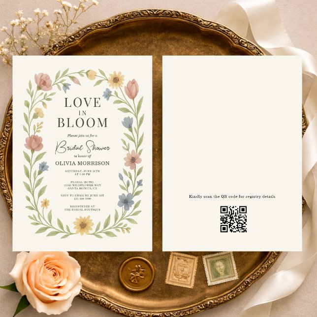 Invitation Love In Bloom Floral QR Code Bridal Shower (Créateur téléchargé)