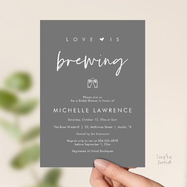 Invitation Love is brewing, Beer Party,  Bridal Shower (Love is brewing, Beer Party, Bridal Shower Invites card, booze love laughter, in dark grey)