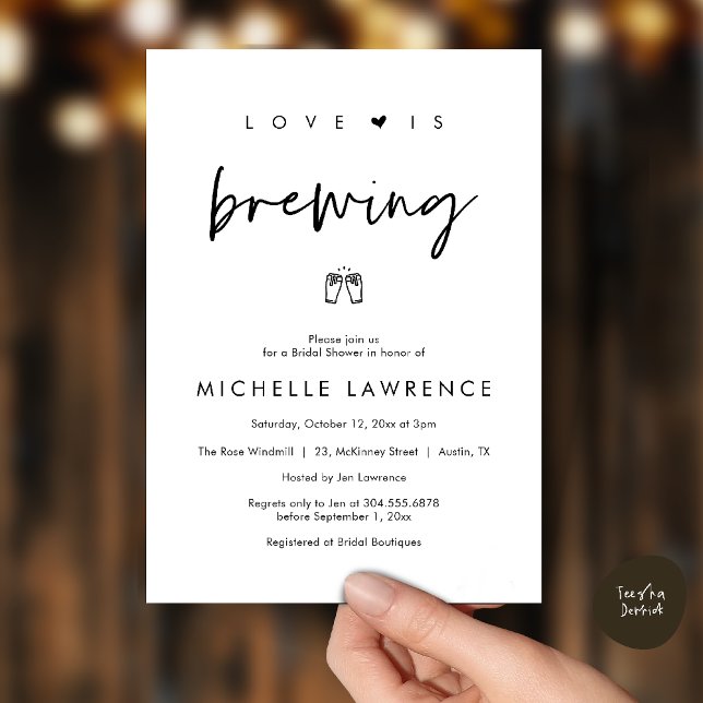 Invitation Love is brewing, Beer Party,  Bridal Shower (Love is brewing, Beer Party, Bridal Shower Invites card, booze love laughter, in black and white)